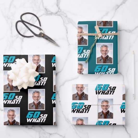 Funny 60 so what Quote Photo 60th Birthday ラッピングペーパーシート (正面)