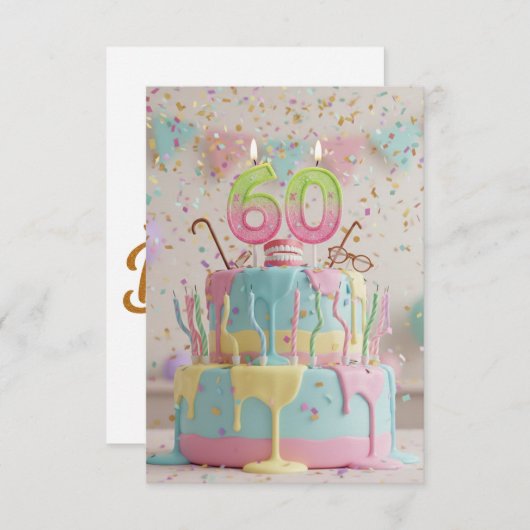 Funny 60th Birthday Cake with Candles cards (正面/裏面)