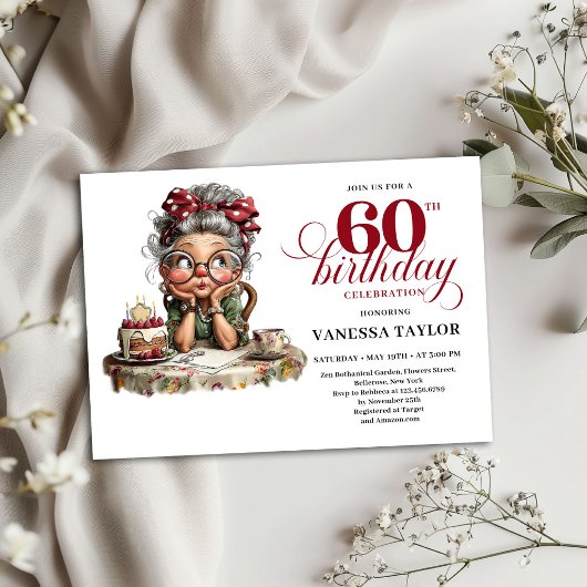 Funny 60th Birthday Invitation Old Lady Theme Card 招待状