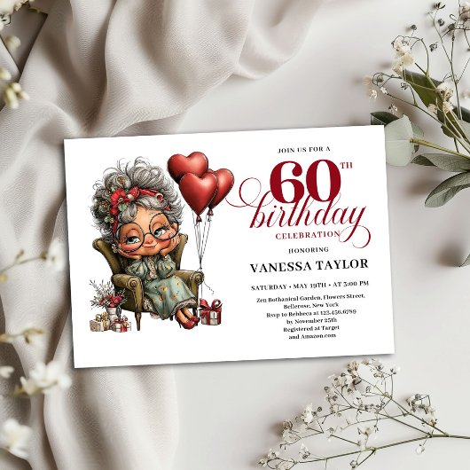 Funny 60th Birthday Invitation Old Woman Theme 招待状