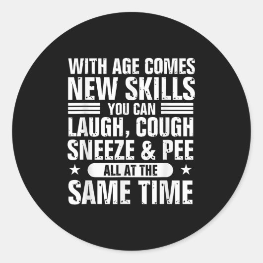Funny 60th Birthday With Age Comes New Skills Humo ラウンドシール (正面)