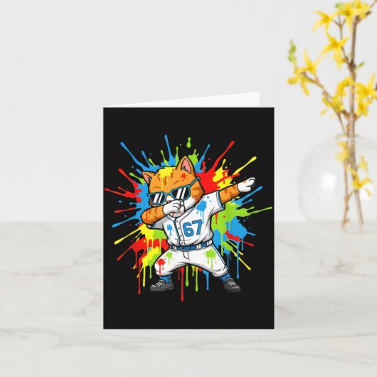 Funny 67 Baseball Dabbing Cat 6 7 Dripng Ice Cream カード (黄色い花)