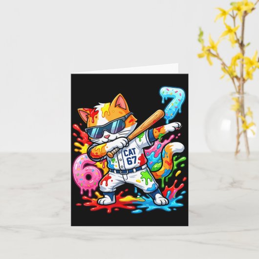 Funny 67 Baseball Dabbing Cat 6 7 Dripng Ice Cream カード (黄色い花)