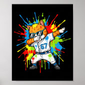 Funny 67 Baseball Dabbing Cat 6 7 Dripng Ice Cream ポスター (正面)