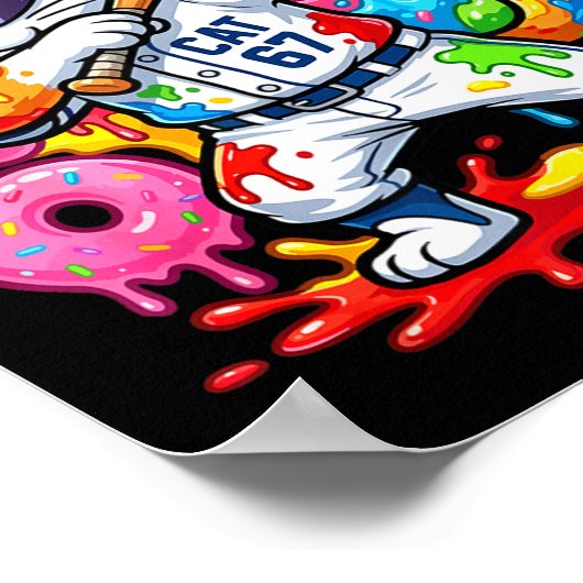 Funny 67 Baseball Dabbing Cat 6 7 Dripng Ice Cream ポスター (角)