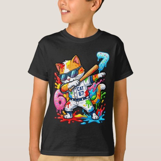 Funny 67 Baseball Dabbing Cat 6 7 Dripng Ice Cream Tシャツ (正面)