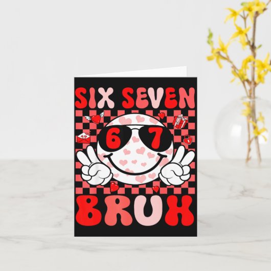 Funny 67 Bruh Valentines Six Seven Meme Hearts 6 7 カード (黄色い花)