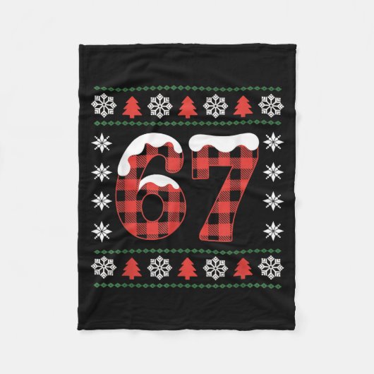 Funny 67 Buffalo Plaid Christmas Snow Ugly Sweater フリースブランケット (正面)