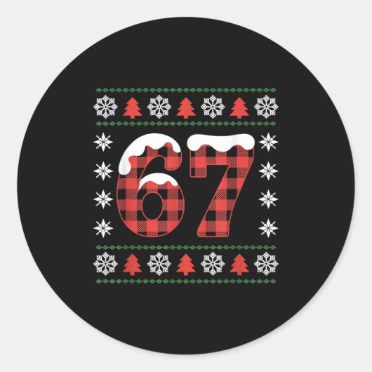 Funny 67 Buffalo Plaid Christmas Snow Ugly Sweater ラウンドシール (正面)