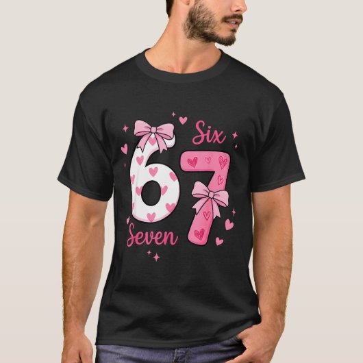 Funny 67 Cute Six Seven Meme Nk Hearts Bow Valenti Tシャツ (正面)
