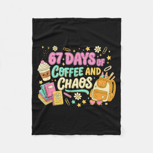 Funny 67 Days Of Coffee Retro Teacher Humor フリースブランケット (正面)