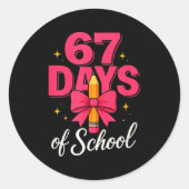 Funny 67 Days Of School Pencil Bow Design  ラウンドシール (正面)