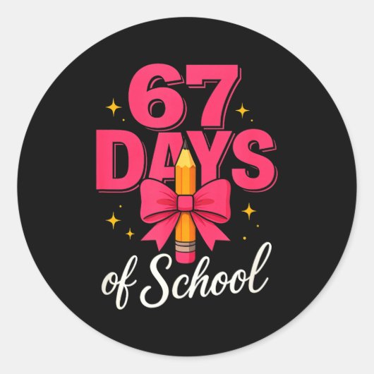 Funny 67 Days Of School Pencil Bow Design  ラウンドシール (正面)