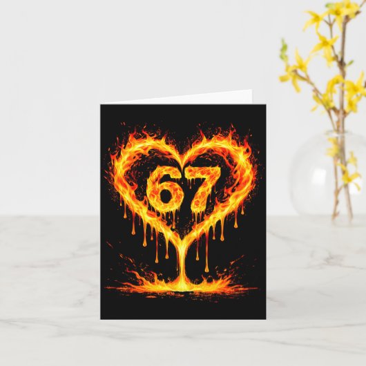 Funny 67 Flames Heart Love Six Seven Meme Celebrat カード (黄色い花)