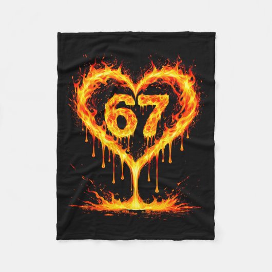 Funny 67 Flames Heart Love Six Seven Meme Celebrat フリースブランケット (正面)
