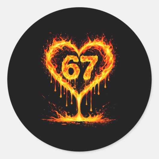 Funny 67 Flames Heart Love Six Seven Meme Celebrat ラウンドシール (正面)