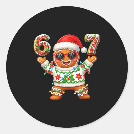Funny 67 Gingerbread Six Seven Ice Cream Drip Chri ラウンドシール (正面)