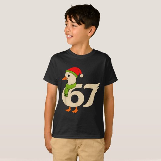 Funny 67 Goose Christmas 6 7 Meme Duck Santa Hat F Tシャツ (正面フル)