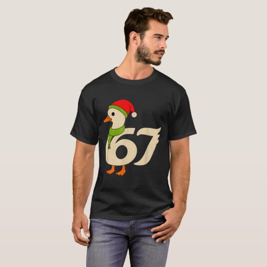 Funny 67 Goose Christmas 6 7 Meme Duck Santa Hat F Tシャツ (正面フル)