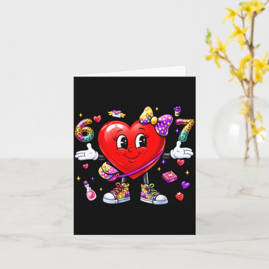 Funny 67 Heart Valentines Day Six Seven Meme 6 7 W カード (黄色い花)