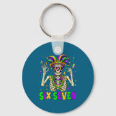 Funny 67 Mardi Gras Skeleton 6 7 Meme Mask Beads S キーホルダー (正面)