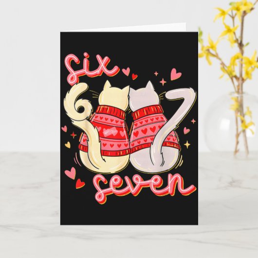 Funny 67 Meme Cat Heart Valentines Six Seven Cat 6 カード (黄色い花)