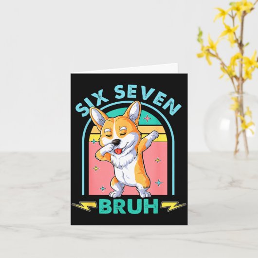 Funny 67 Meme Dog Six Seven Bruh Kids Boys Tee  カード (黄色い花)