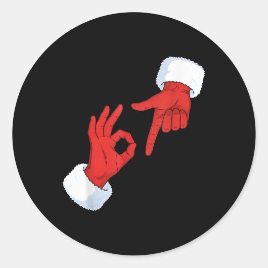 Funny 67 Meme Santa Hands Gesture Six Seven Slang  ラウンドシール (正面)