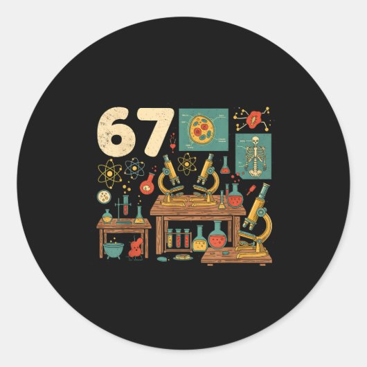 Funny 67 Meme Science Teacher Students Six Seven M ラウンドシール (正面)