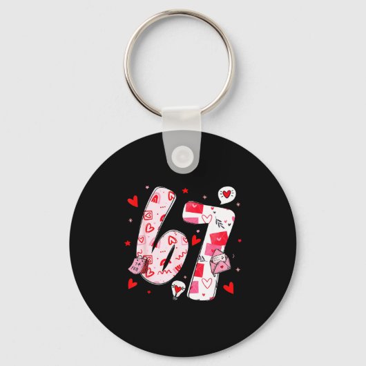 Funny 67 Meme Six Seven 6 7 Valentine Hearts  キーホルダー (正面)