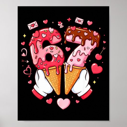 Funny 67 Meme Six Seven Ice Cream Matching Couples ポスター (正面)