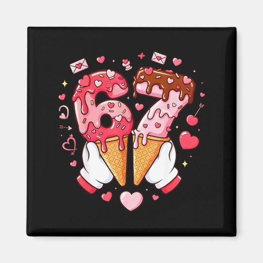Funny 67 Meme Six Seven Ice Cream Matching Couples マグネット (正面)