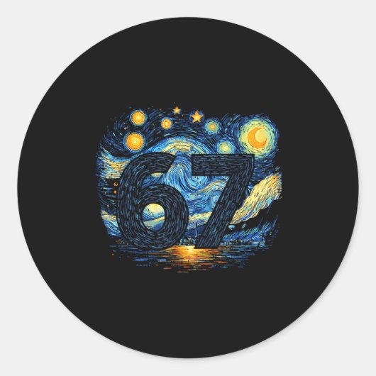 Funny 67 Meme Six Seven Starry Art Night  ラウンドシール (正面)