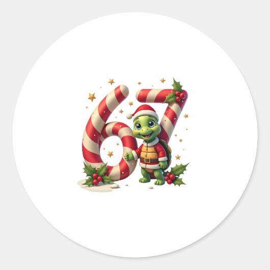 Funny 67 Meme Turtle Christmas PJm Men Women Famil ラウンドシール (正面)
