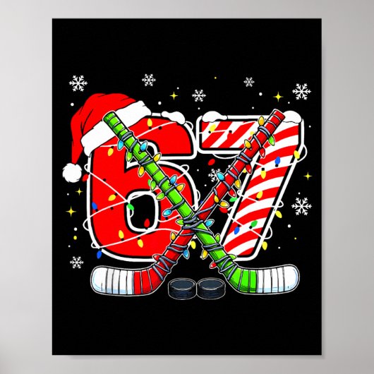 Funny 67 Santa Hat Candy Cane Ice Hockey Six Seven ポスター (正面)