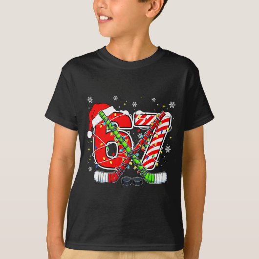 Funny 67 Santa Hat Candy Cane Ice Hockey Six Seven Tシャツ (正面)