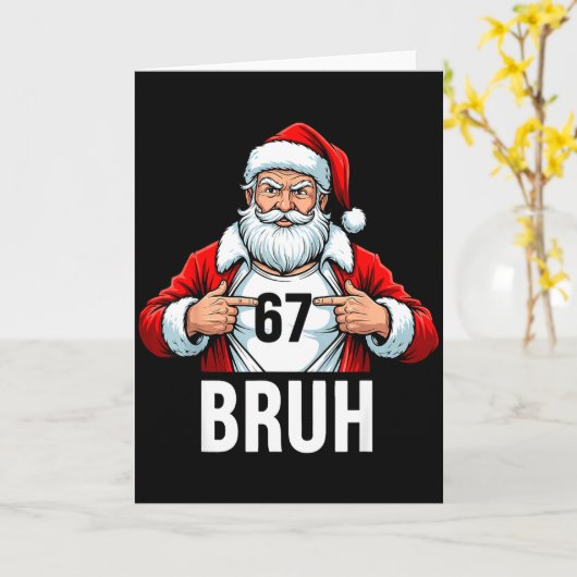 Funny 67 Six Seven Bruh Meme Christmas Santa Men W カード (黄色い花)