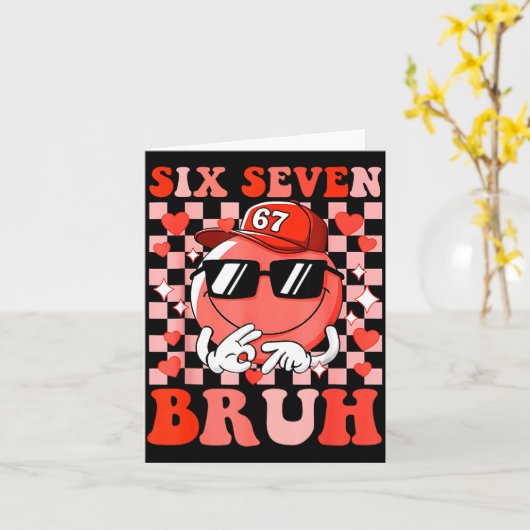 Funny 67 Six Seven Bruh Valentine 6 7 Meme Love Wo カード (黄色い花)