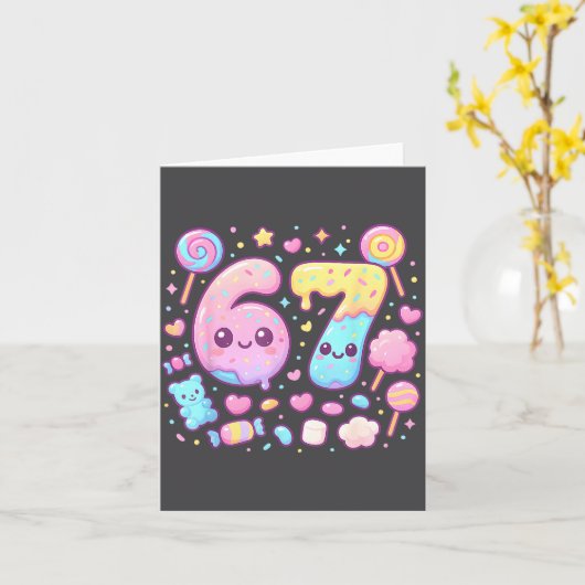 Funny 67 Six Seven Candy 6 7 Meme Gen Alpha Kawaii カード (黄色い花)