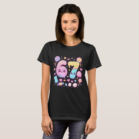 Funny 67 Six Seven Candy 6 7 Meme Gen Alpha Kawaii Tシャツ (正面フル)