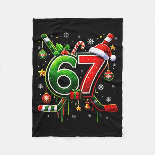 Funny 67 Six Seven Christmas Ice Hockey  フリースブランケット (正面)