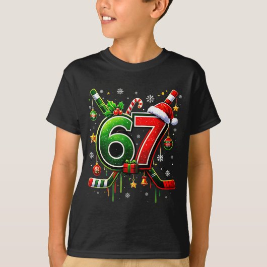 Funny 67 Six Seven Christmas Ice Hockey  Tシャツ (正面)