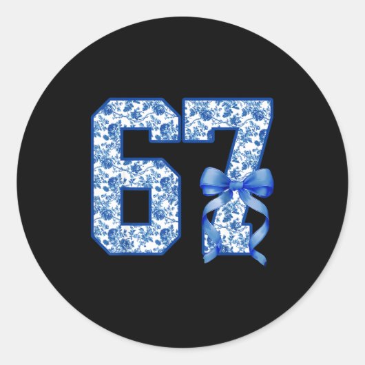 Funny 67 Six Seven Coquette Girly Blue Toile Women ラウンドシール (正面)