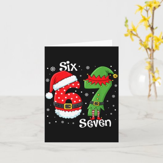 Funny 67 Six Seven Meme 6 7 Elf Santa Christmas Pa カード (黄色い花)