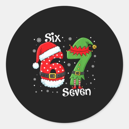 Funny 67 Six Seven Meme 6 7 Elf Santa Christmas Pa ラウンドシール (正面)
