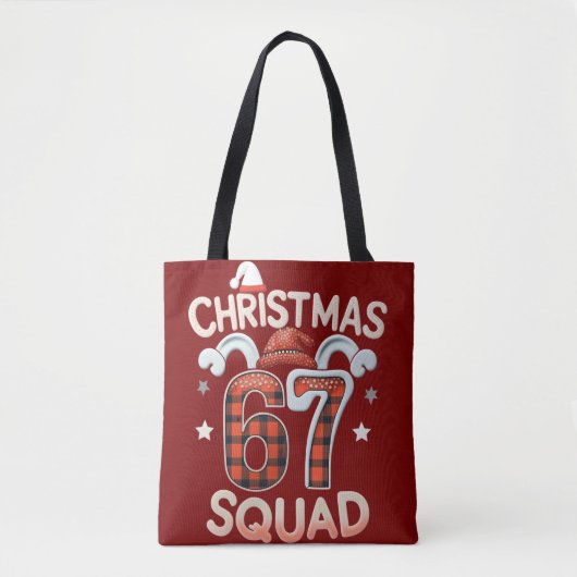 Funny 67 Six Seven Meme Brainrot Christmas Squad トートバッグ (正面)
