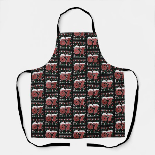 Funny 67 Six Seven Meme Cringe Christmas Red Plaid エプロン (正面)