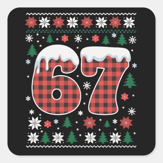 Funny 67 Six Seven Meme Cringe Christmas Red Plaid スクエアシール (正面)