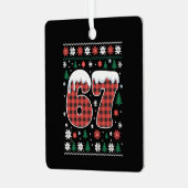 Funny 67 Six Seven Meme Cringe Christmas Red Plaid メタルオーナメント (正面左)