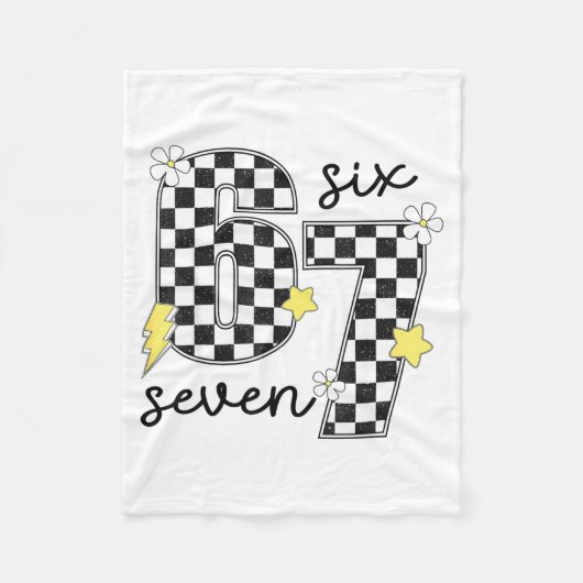 Funny 67 Six Seven Meme Slang 6-7 Checkered Number フリースブランケット (正面)